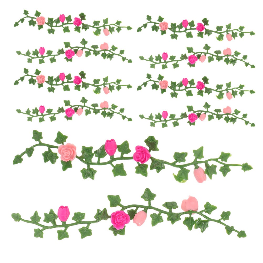 10Pcs Durable Artificial Mini Rose Flower Vine for Dollhouse and Fairy Garden