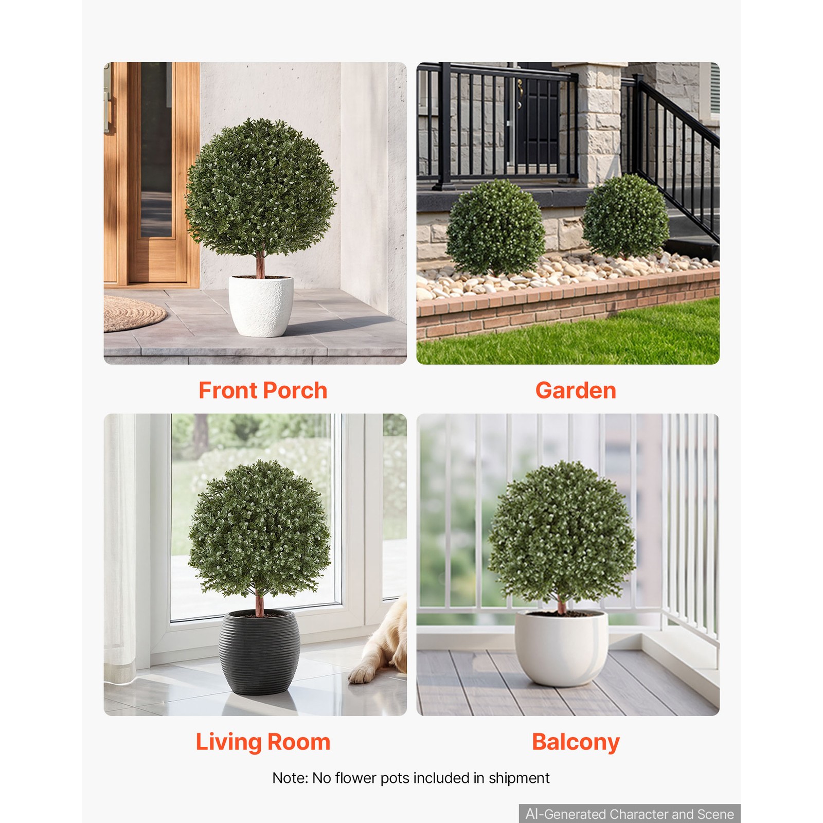 Uimoso Artificial Boxwood Topiary Ball Set, 20 in, Pair of Green Faux Shrubs