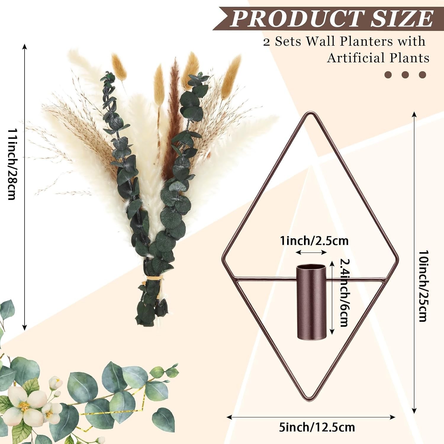 Elegant 4-Pc Metal Hanging Planters with Artificial Eucalyptus & Pampas Grass
