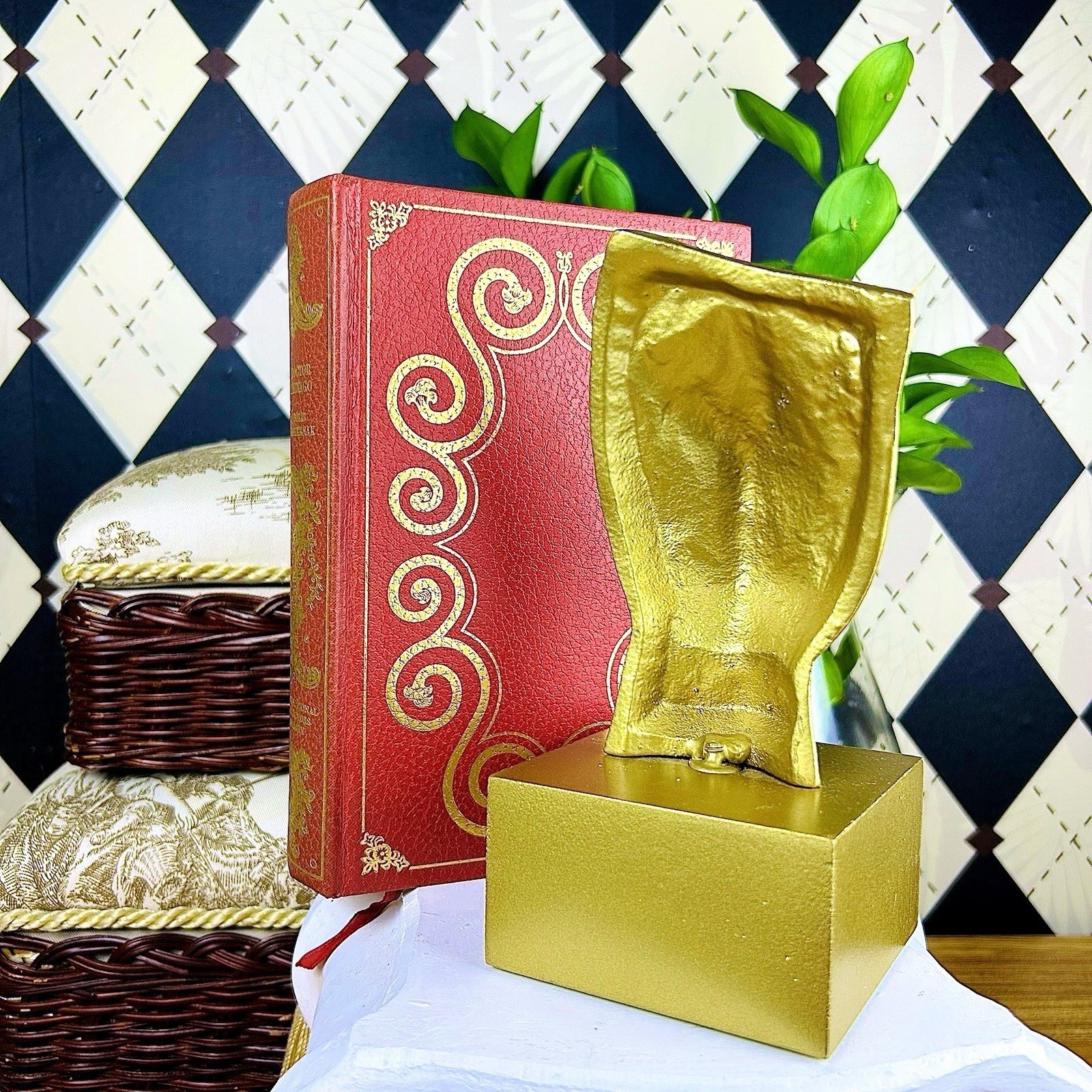 Golden Abstract Face Sculpture Modernist Hollywood Regency Décor