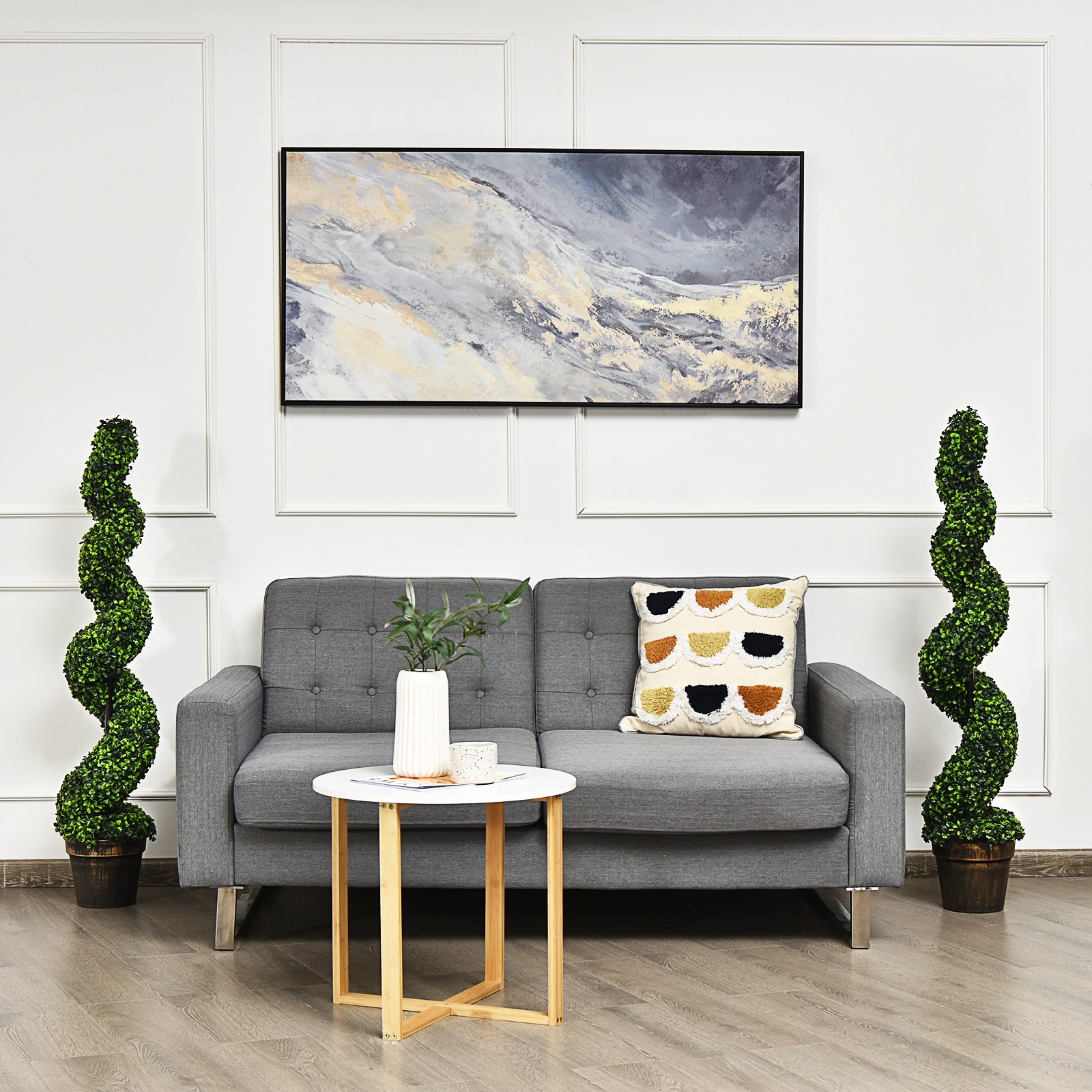 Costway 2 Pack 4FT Artificial Spiral Boxwood Topiary Tree Indoor Outdoor Decor