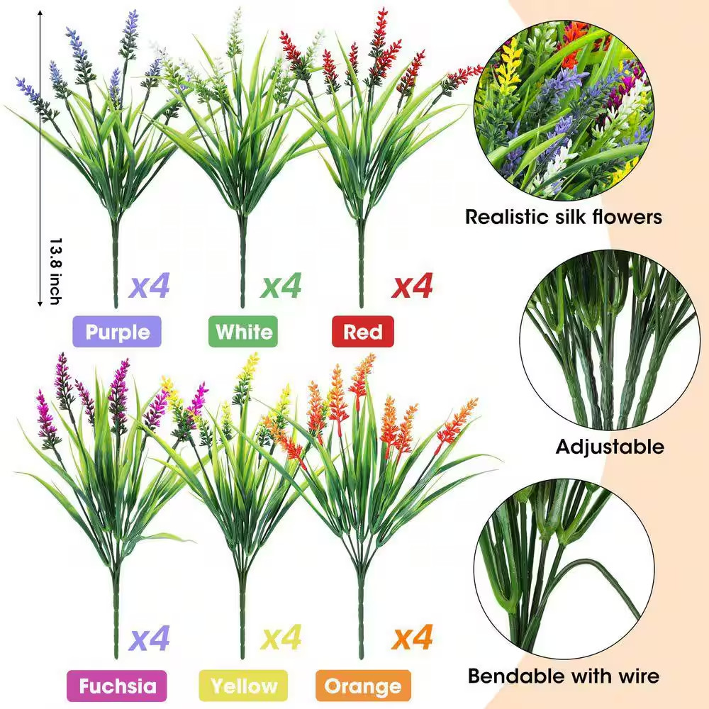13.8 In. 24-Bundles Multi-Colored Artificial Flowers, Fake Lavender Flowers Monk