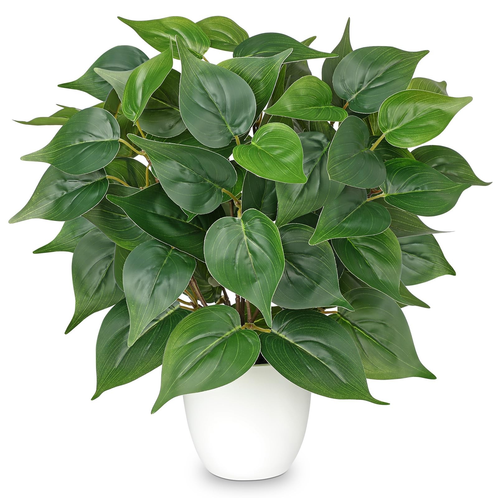 Artificial Pothos Plants White Pot 15.7 Inch Fake Philodendron Indoor Office