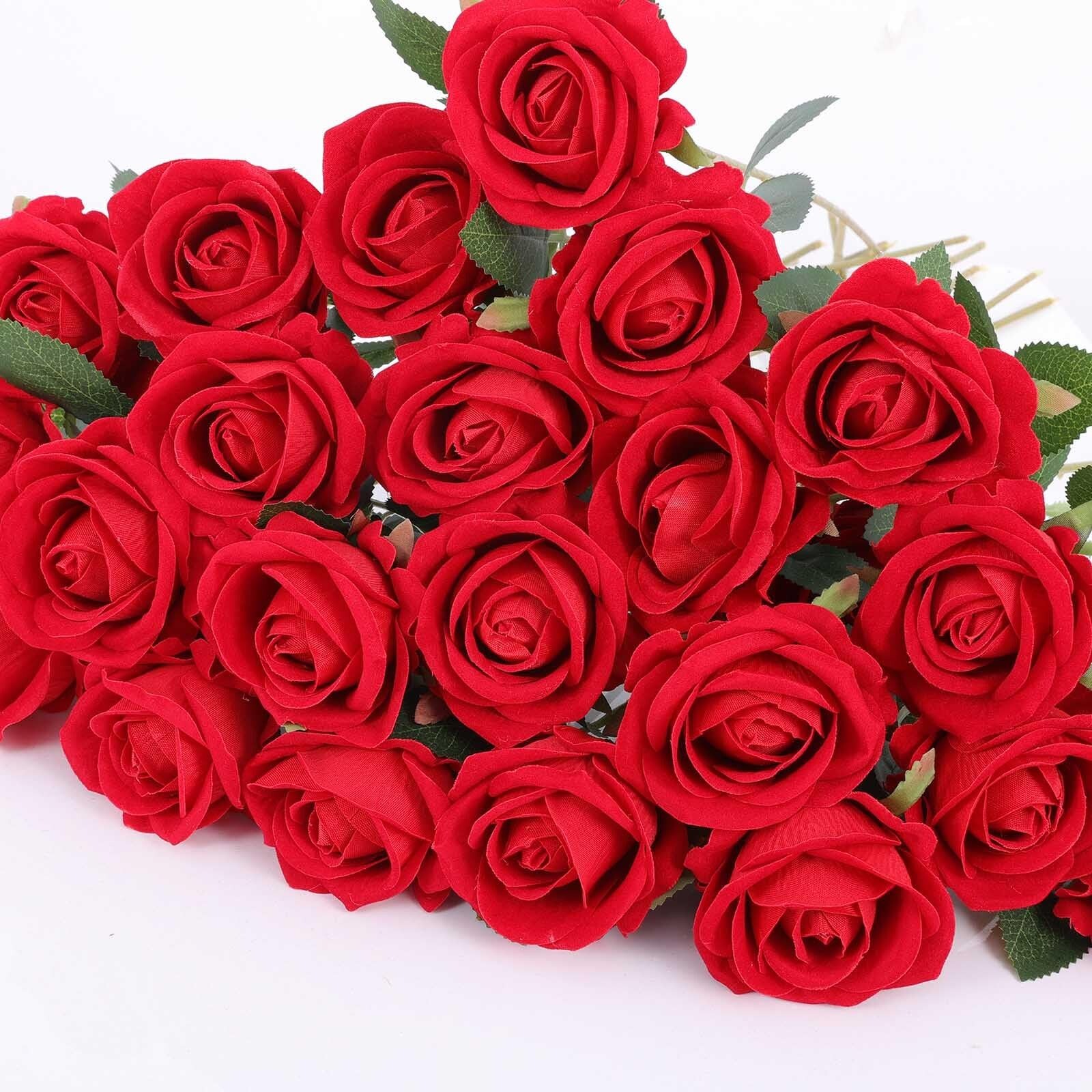 60 Pcs Artificial Roses Bulk Velvet Silk White Roses Red Roses for Wedding Ce…