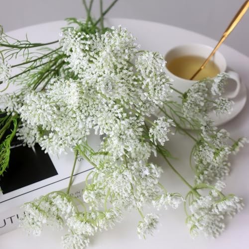 4pcs Artificial Queen Anne’s Lace Flowers 20″ White Fake Carrot Flower Faux