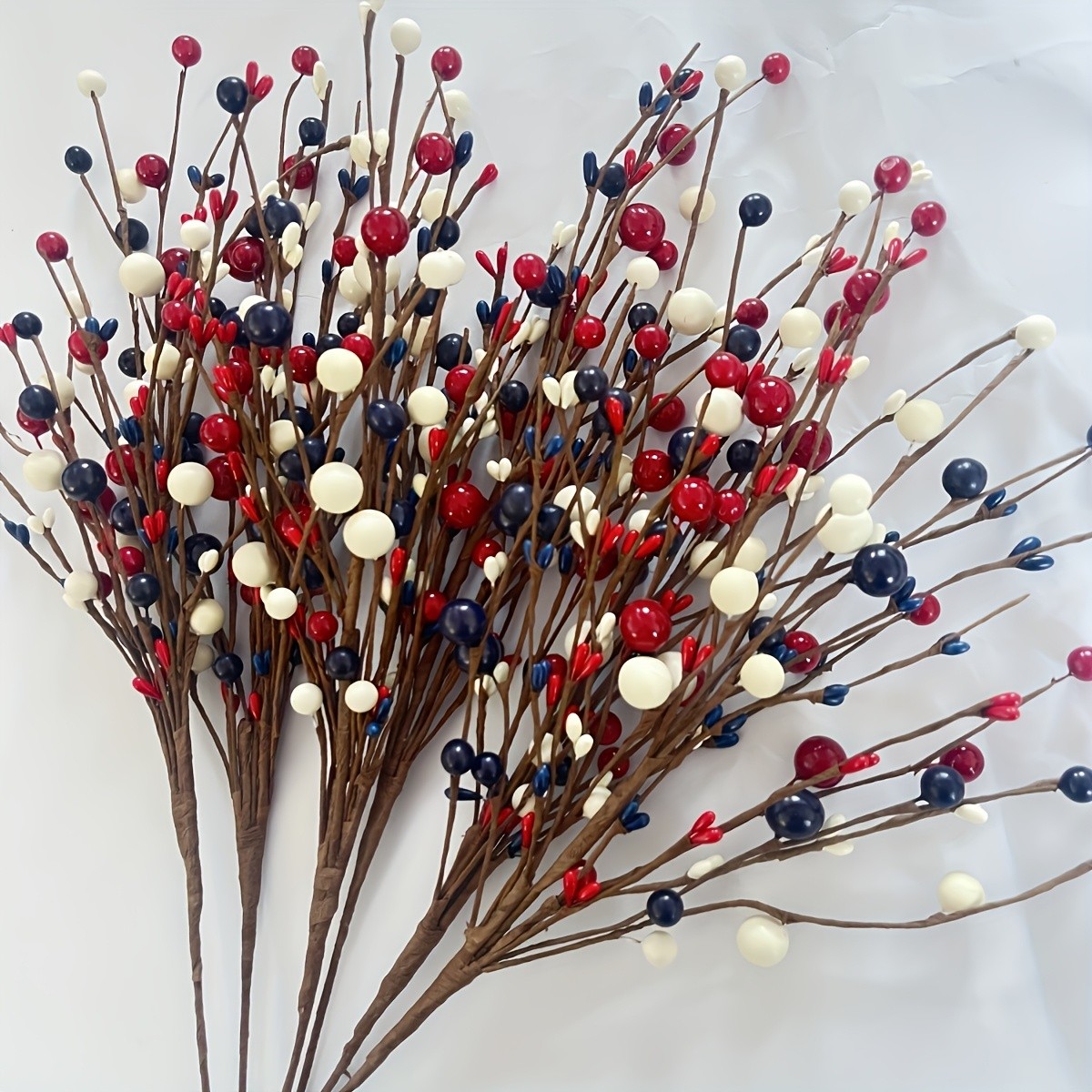 5P Red White Blue Berry Stems Patriotic Artificial Branches for Independence Day