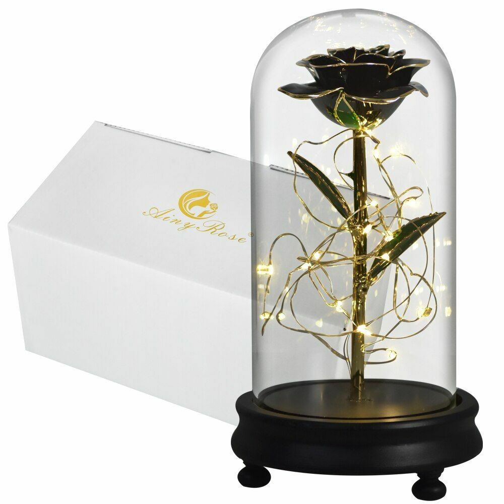 Gold Dipped Rose Flower In Glass Birthday Wedding Valentine Mothers Gift Womens