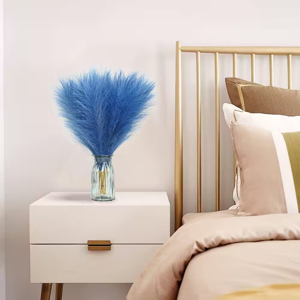 4 In. Peacock Blue Artificial Pampas Grass Color Family Artificial Plant for Hom