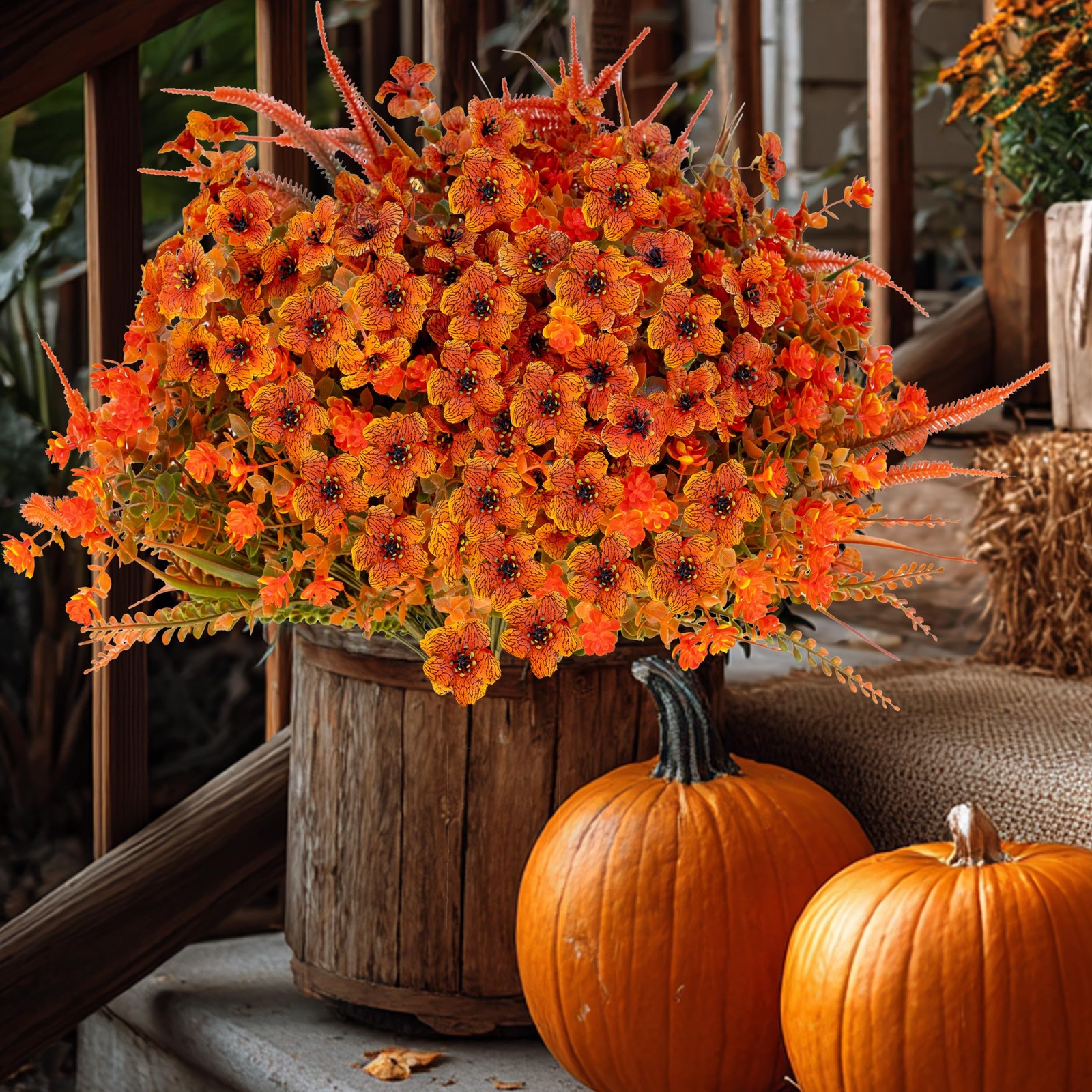 Artificial Fall Flowers for Outdoors Fake Mums – 16 Bundles Faux Fall Decor P…