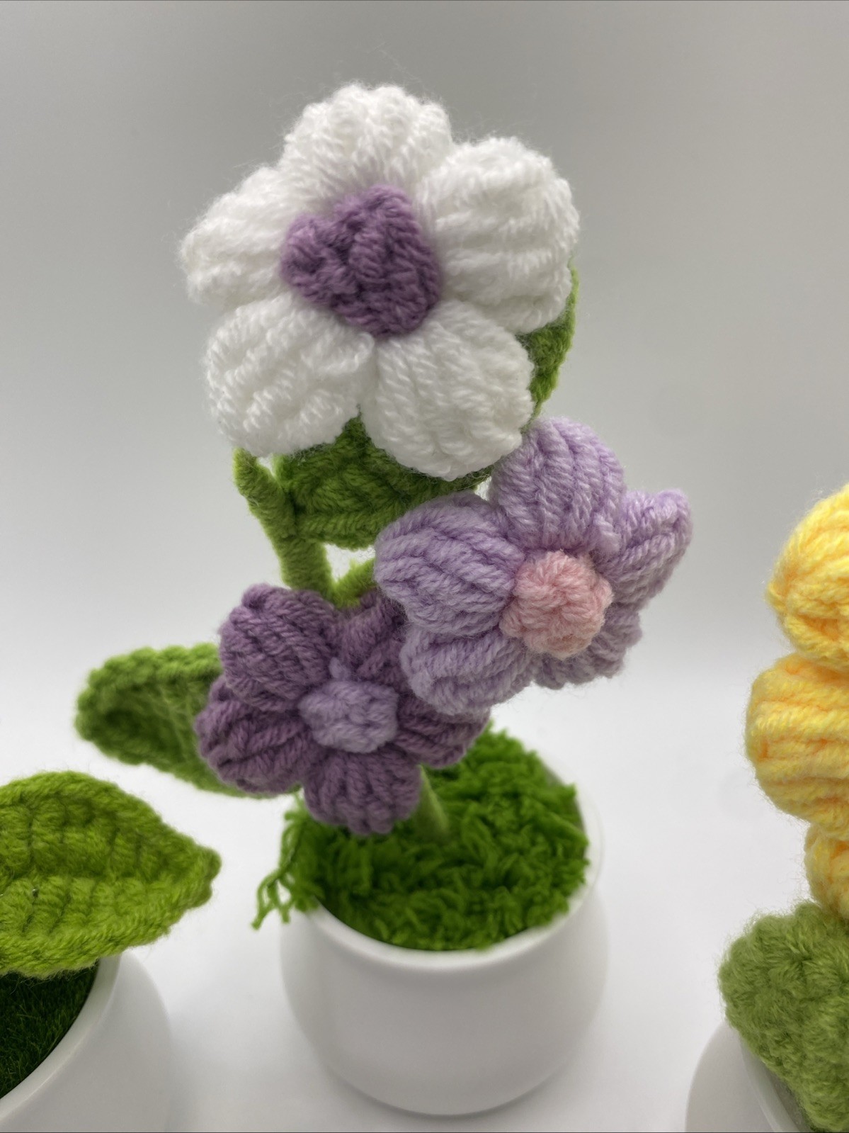 Crochet Knitted Flower In Pot Sunflower, Multi, Purple handmade Gift NEW