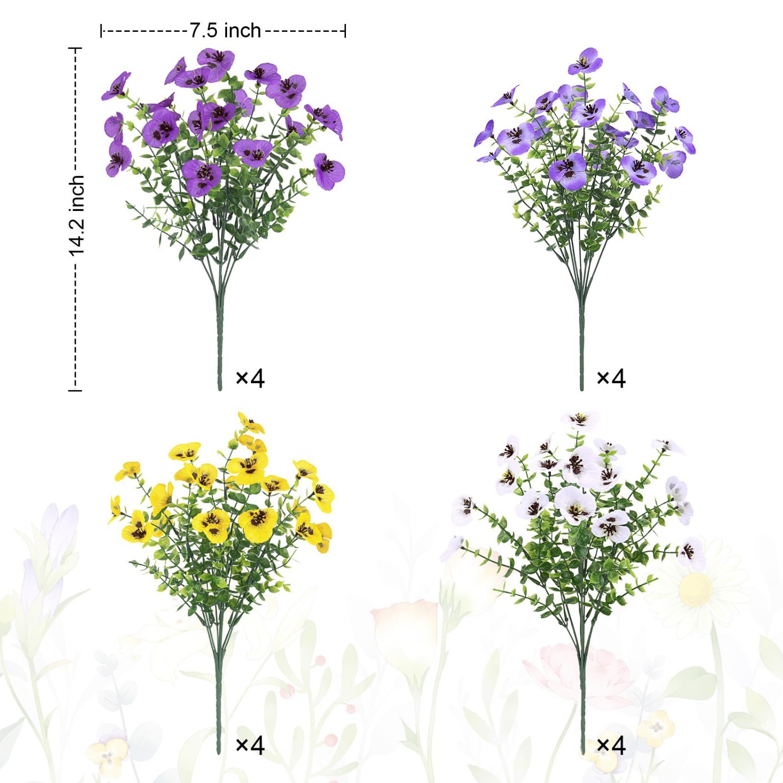 UV Resistant Artificial Pansy Flowers – 16 Bundles for Outdoor Decor, Planters &