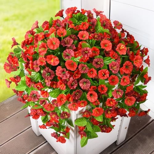 Artificial Flowers for Outdoor Spring Decor Faux Silk Morning Red&maroon-2b