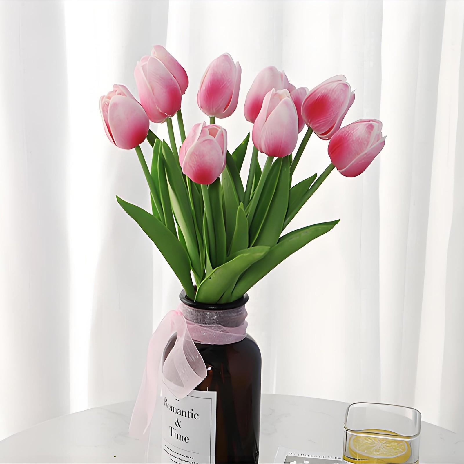 10 PCS White Artificial Fake Tulips 13 Inch Silk Flower Floral Home Decor