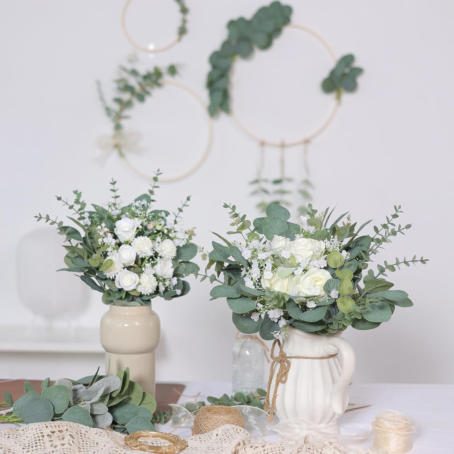 Eucalyptus Stems and Mixed Flowers 110 Pcs Realistic Greenery for Arrangements