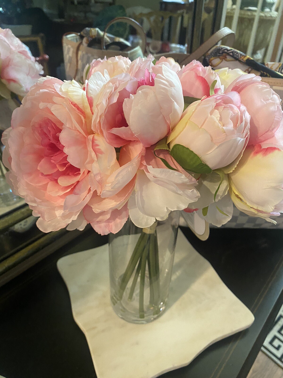 Peony In Glass Vase Full Bloom Arrangement Centerpiece Home Decor
