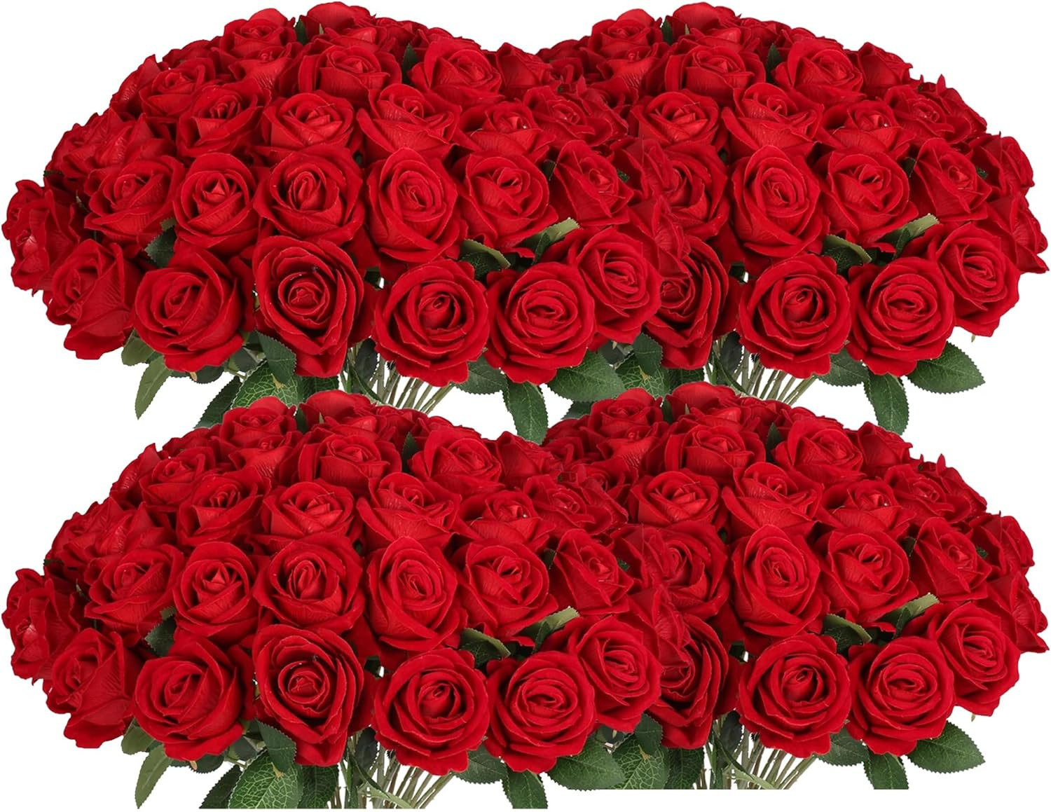 100 PCS Realistic Faux Red Roses for Weddings, Home Decor & Gifts