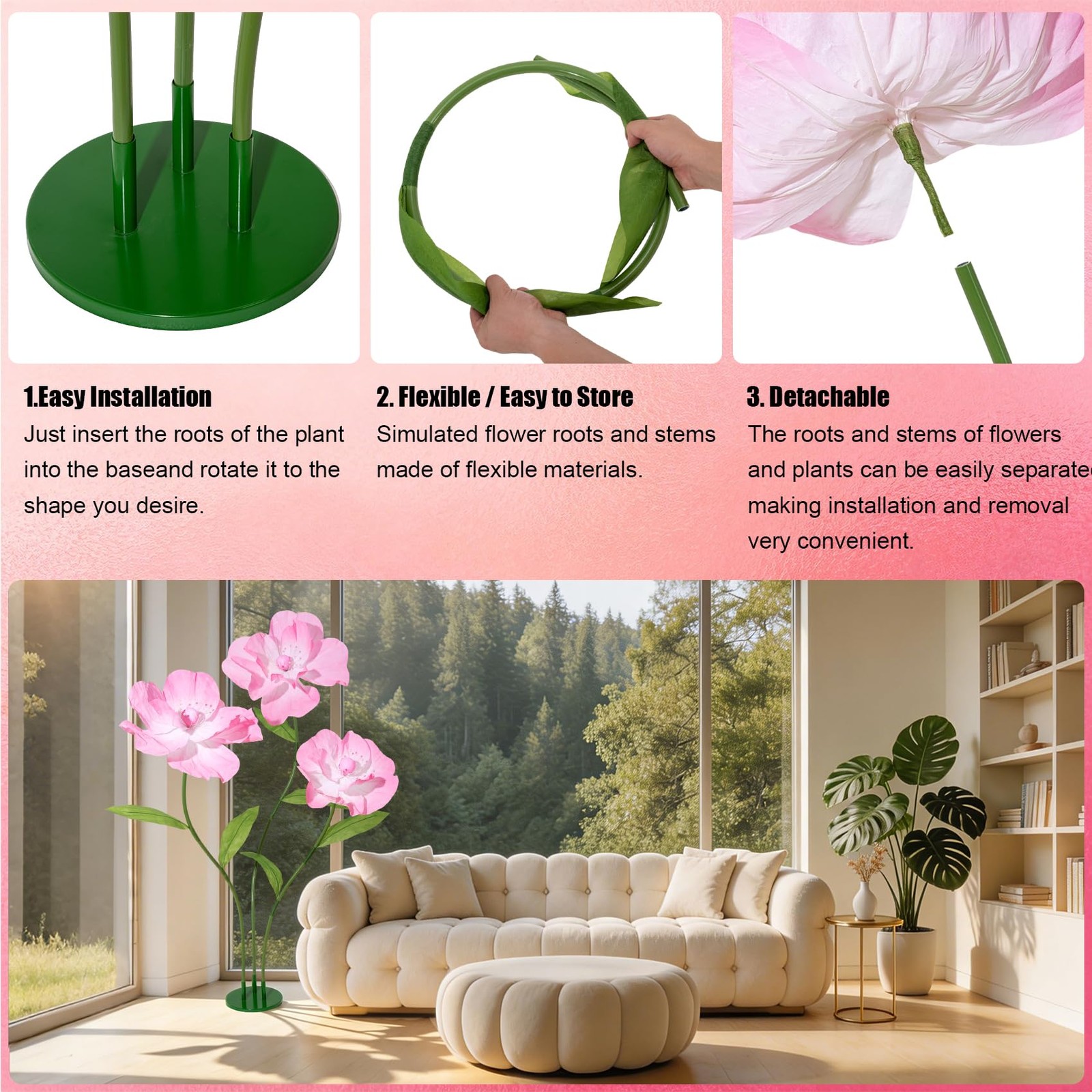 Giant Flowers for Wall Decor 69″ Large Flowers for Party, Wedding, Living Roo…