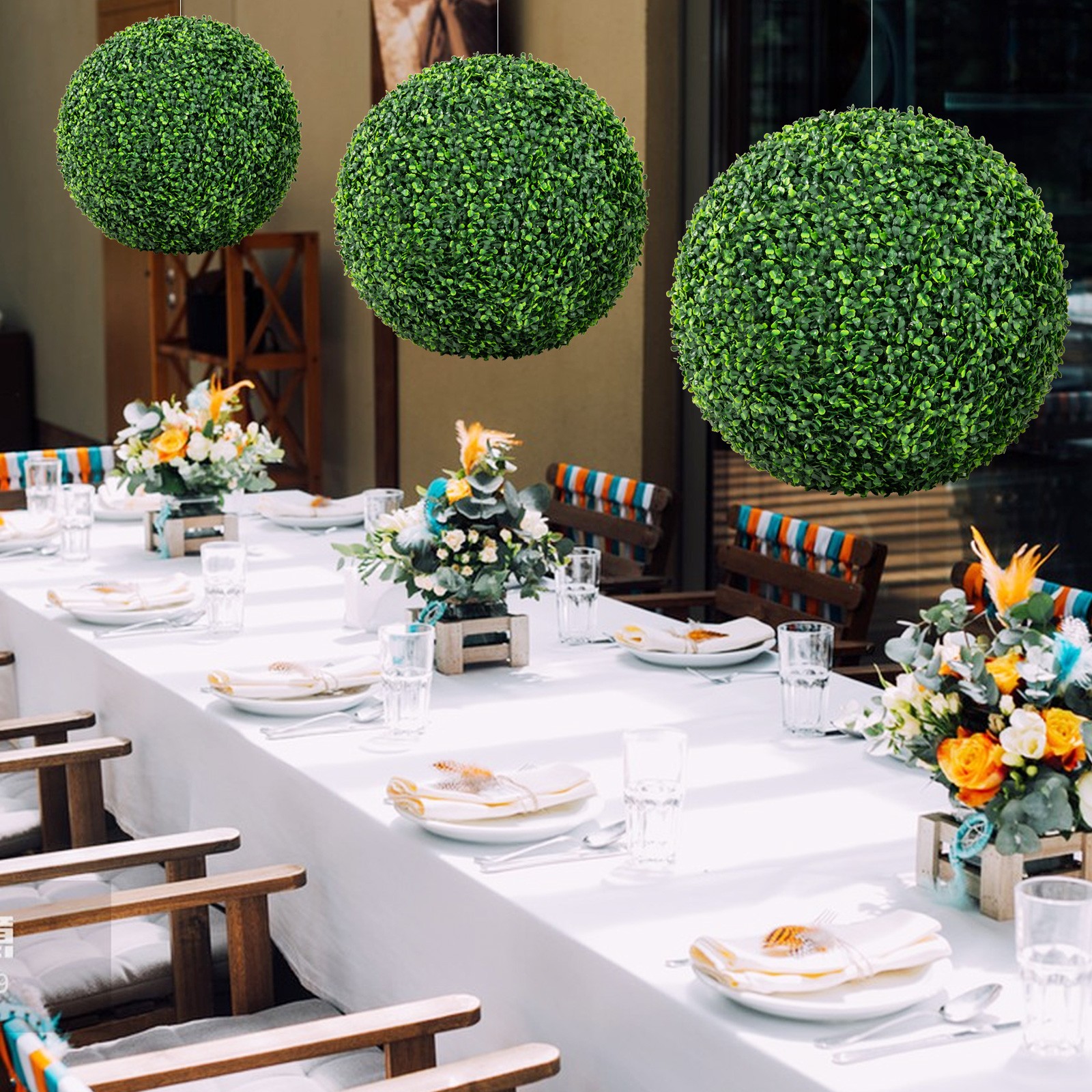2 Pcs 20 In Artificial Plant Boxwood Topiary Ball Patio Garden Backyard Decor