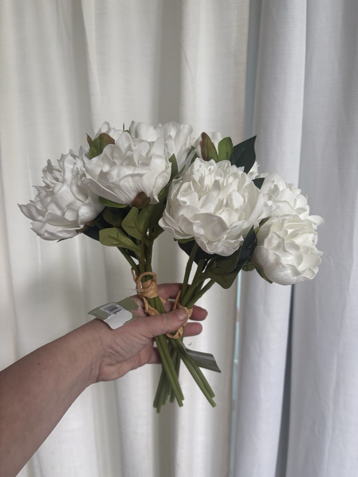 2 Real Touch Latex White Peony Bouquets Artificial Flowers Faux 12”