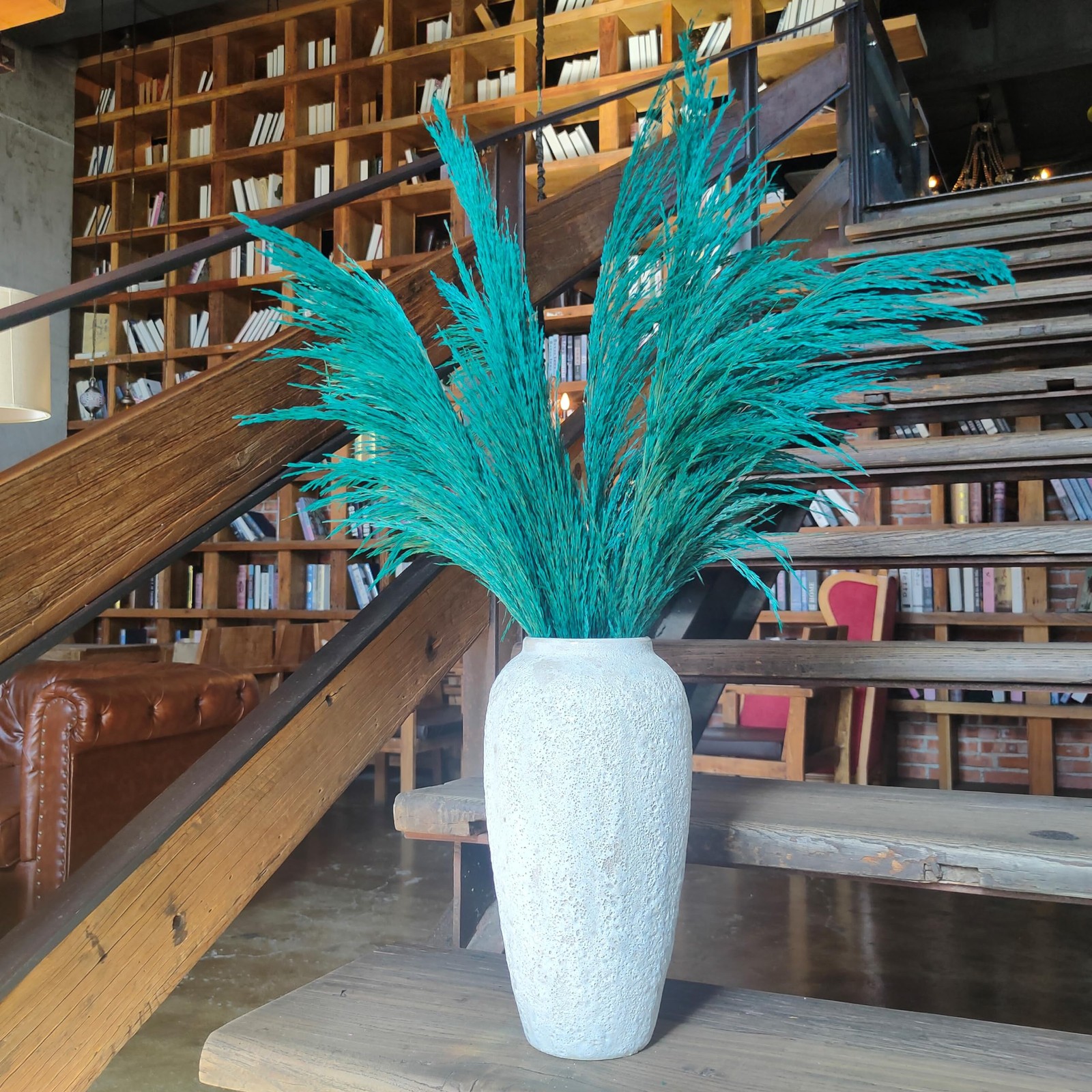 4 PCS 43.3″ Teal Tall Pampas Grass Decor Natural Dried Blue Pompas Floral