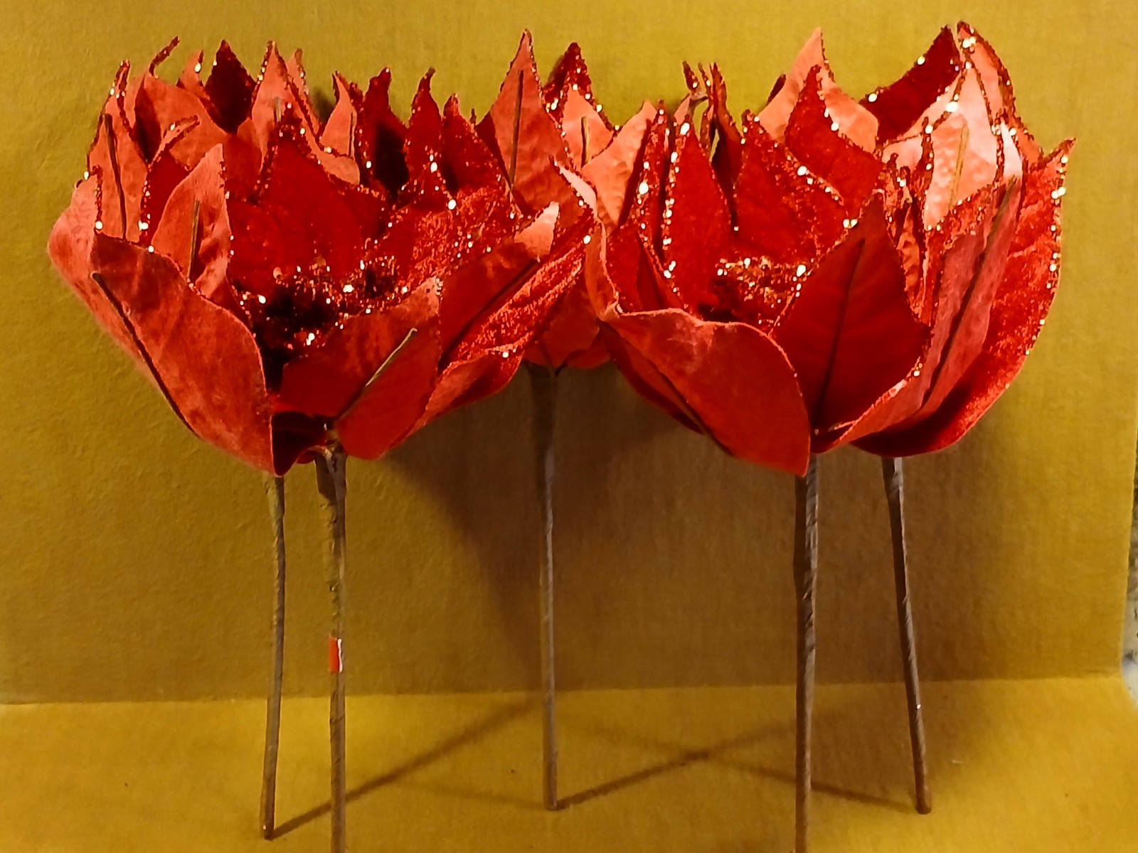 5 Christmas Poinsettia Picks 11″l x 8″w Red Velvet Wired Flower Decor Ornaments