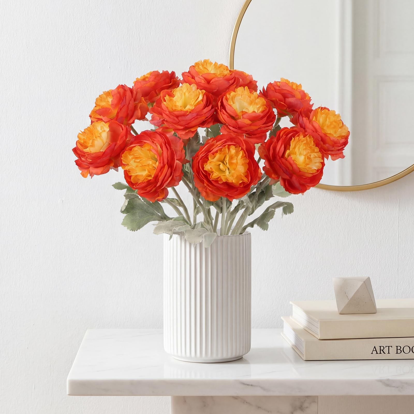 12 PCS Artificial Peonies Orange Silk Ranunculus Fake Flowers 14.6″ Wedding