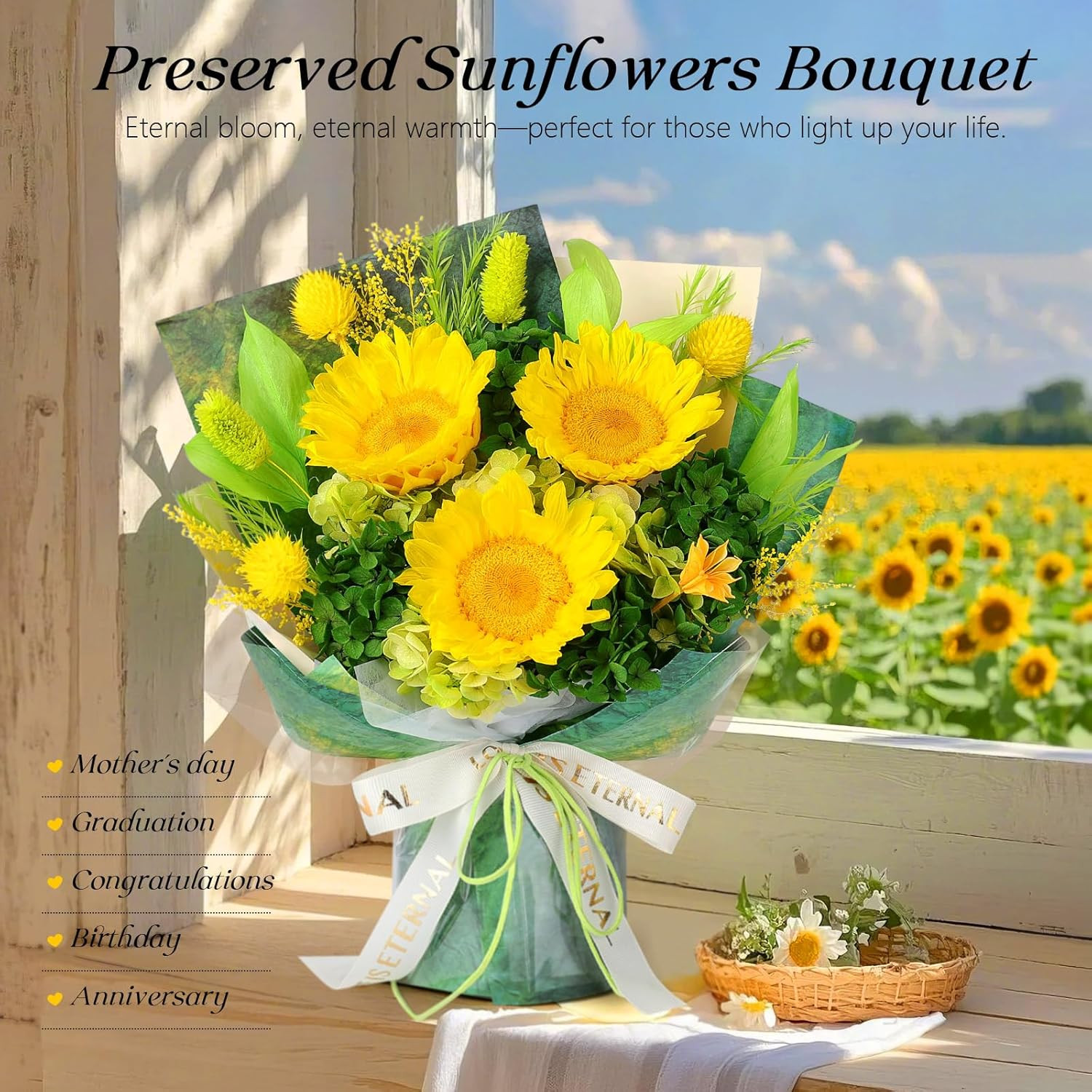 Preserved Sunflower Bouquet – Forever Flowers for Delivery, Long-Lasting Flower