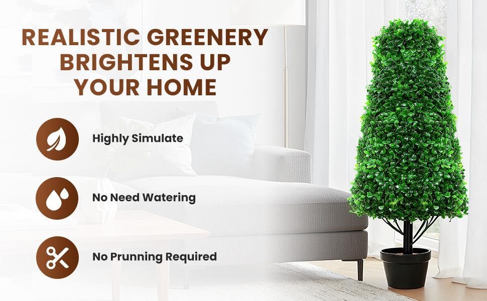 2 PCS 30″ Artificial Boxwood Topiary Trees UV Resistant Topiary Realistic Trees