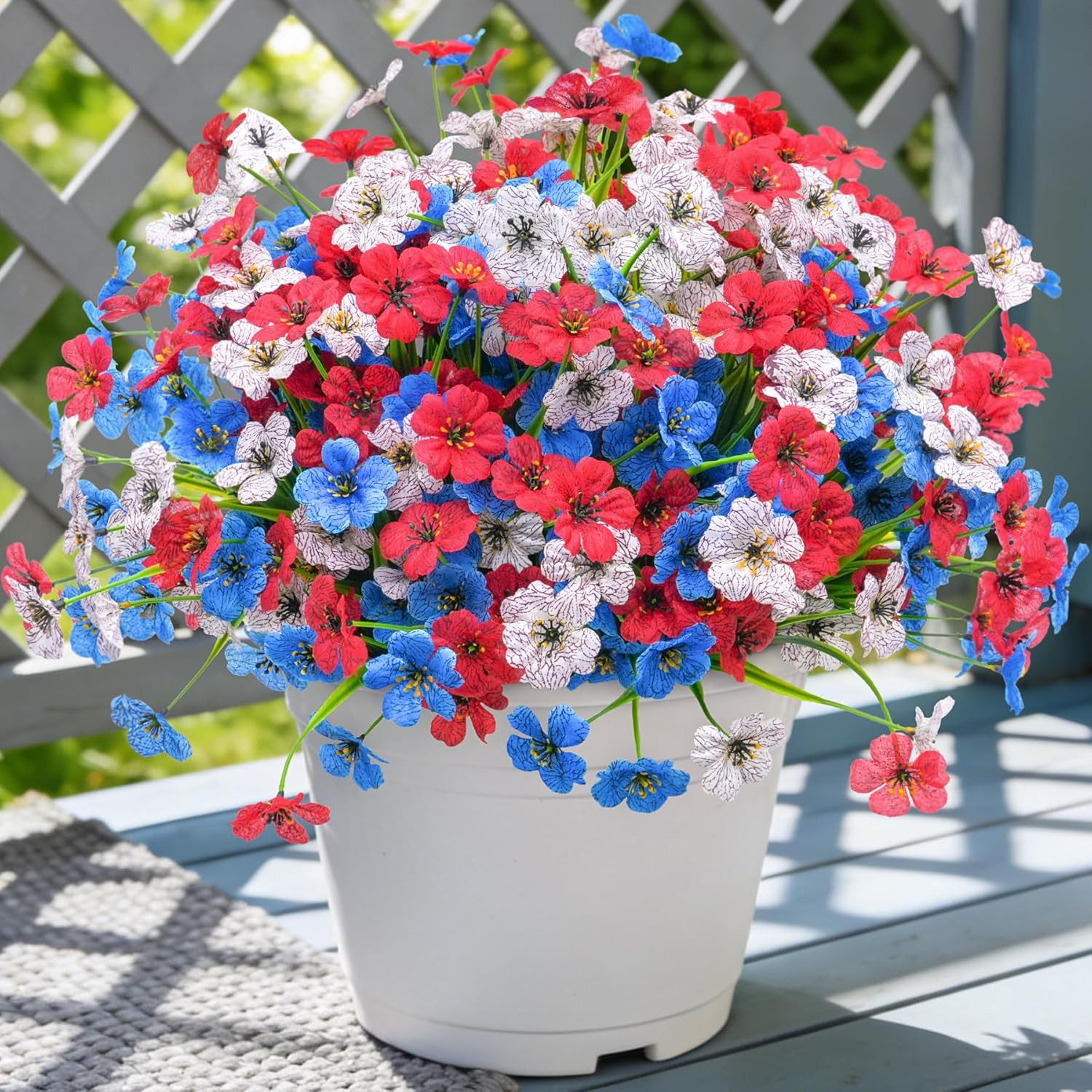 Ammyoo Artificial Flowers for Outdoors Potted Spring Decor, 12 Bundles Fake Summ