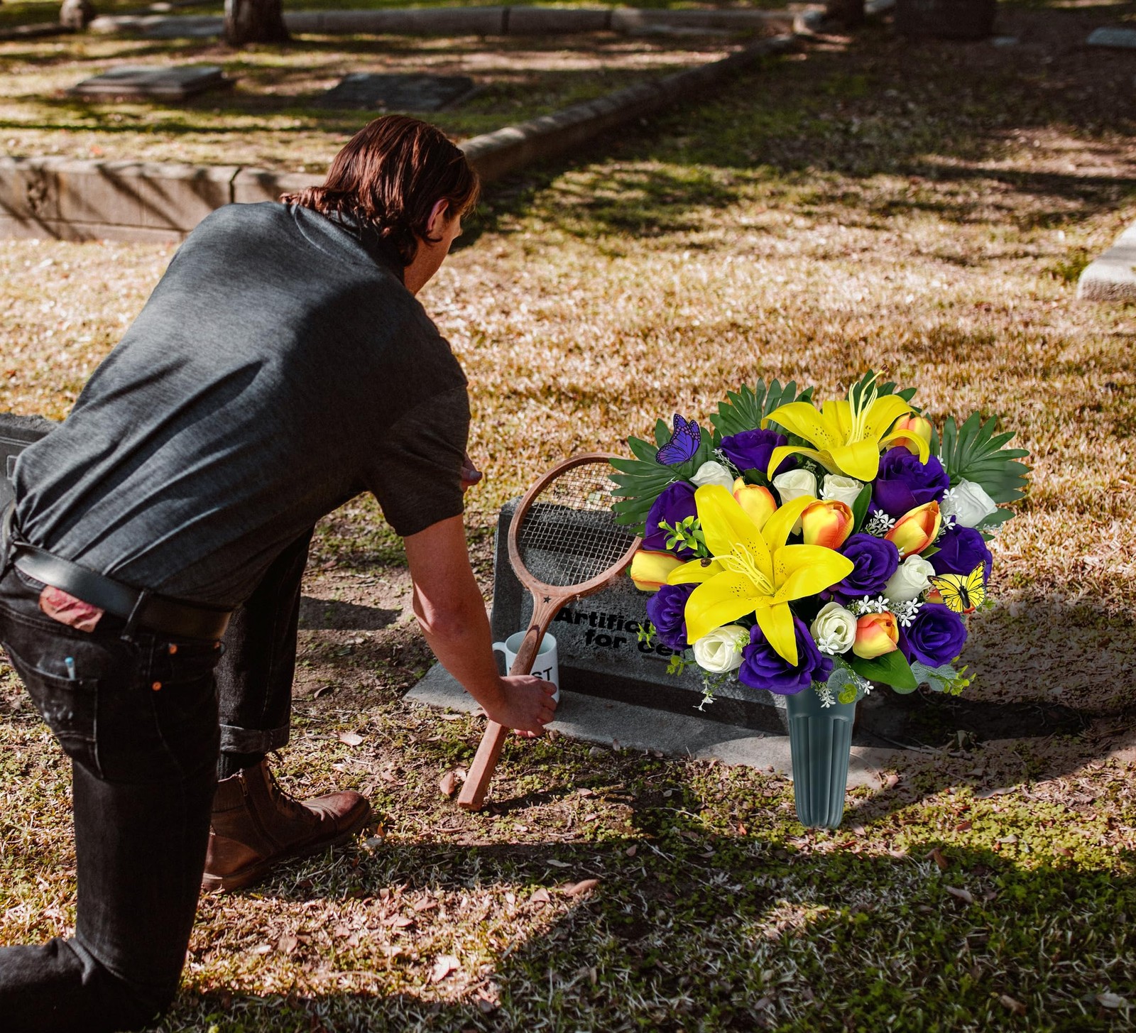 MUVIC Artificial Cemetery Flowers – Memorial Flowers – Outdoor Sympathy Grave…