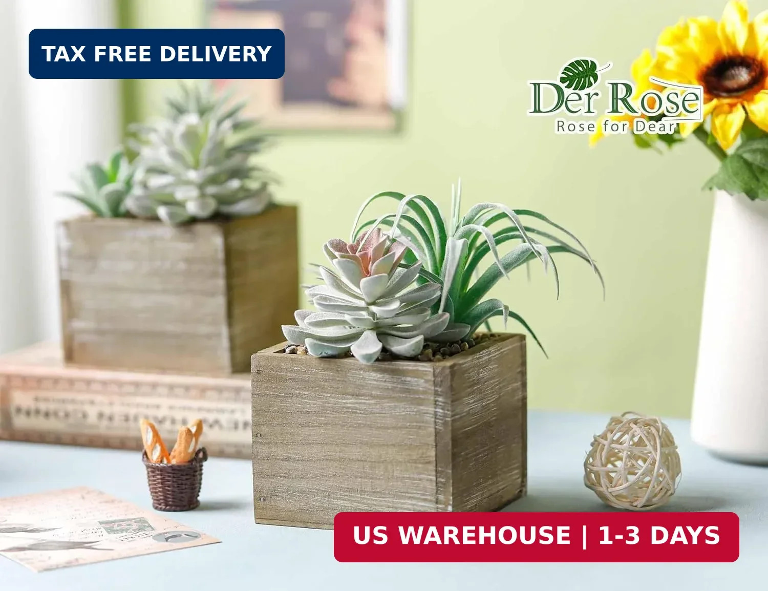 Der Rose 2 Pack Fake Plants Succulents Plants Artificial Cactus Plants in Wood P