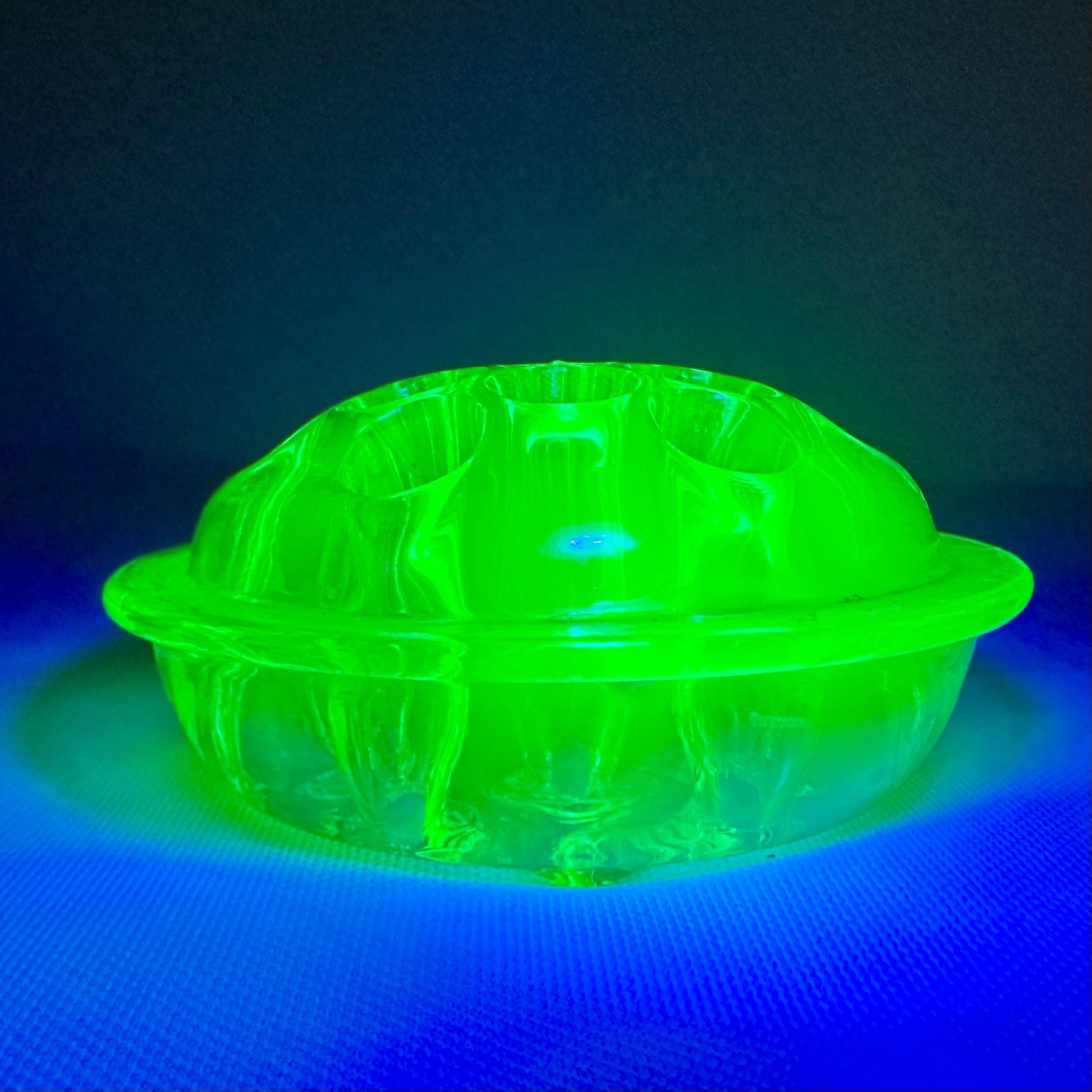 Vintage Vaseline Uranium Glass 13 holes 4 Inch Flower Frog UV Glows Green