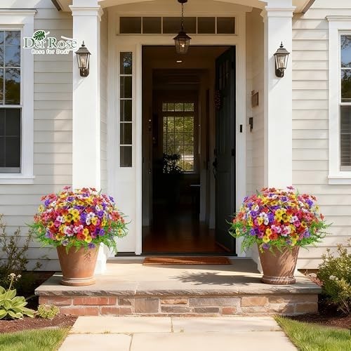 24 Bundles Artificial Flowers for Outdoors Fake Ferns UV Resistant Faux Spring