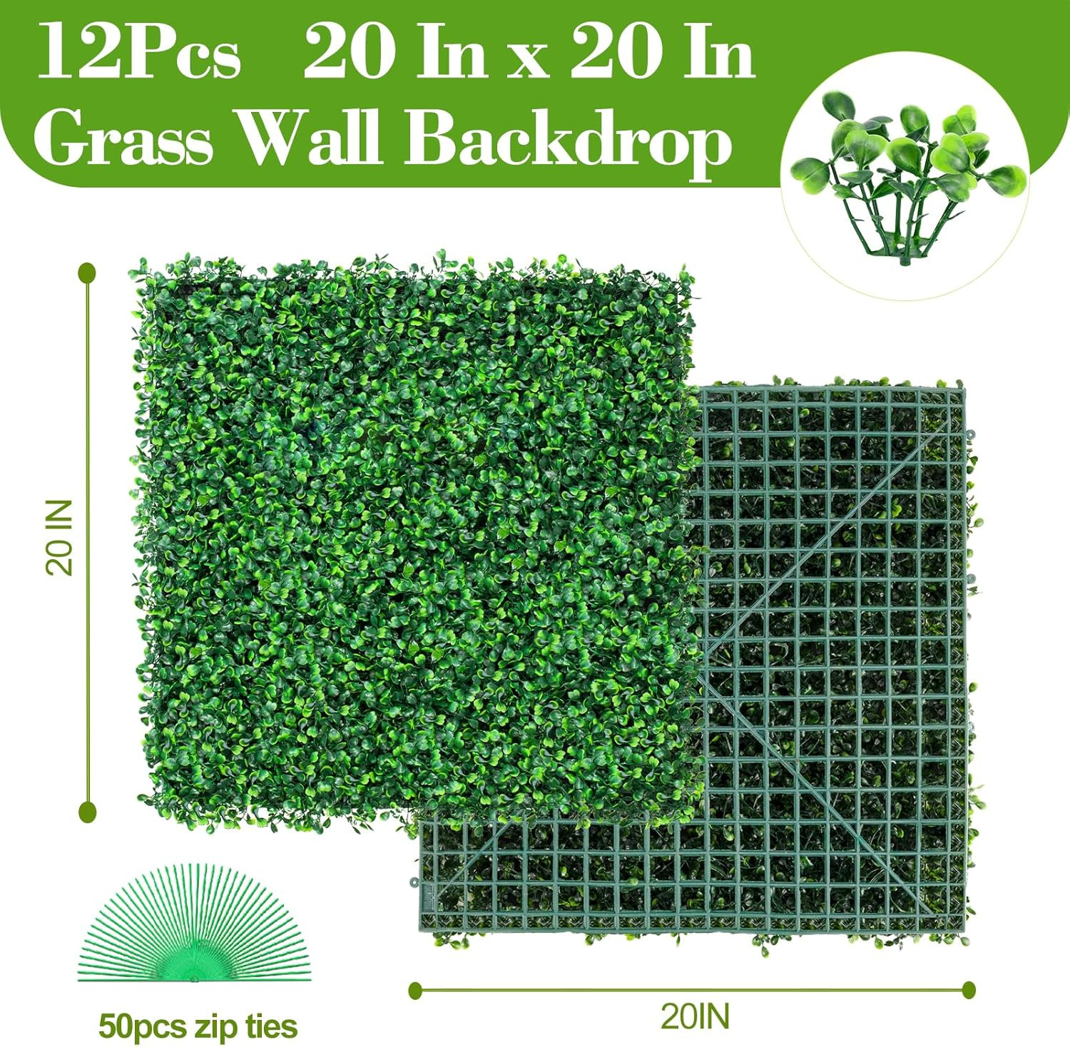 20″ x 20″ Grass Wall Panels (12 Pcs) – Artificial Greenery Decor for Home & Gard