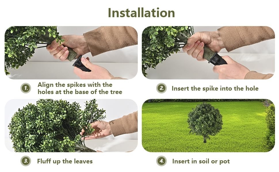 28″ Boxwood Topiary Ball Trees Set of 2 Ground Spike UV Resistant Indoor Outdoor