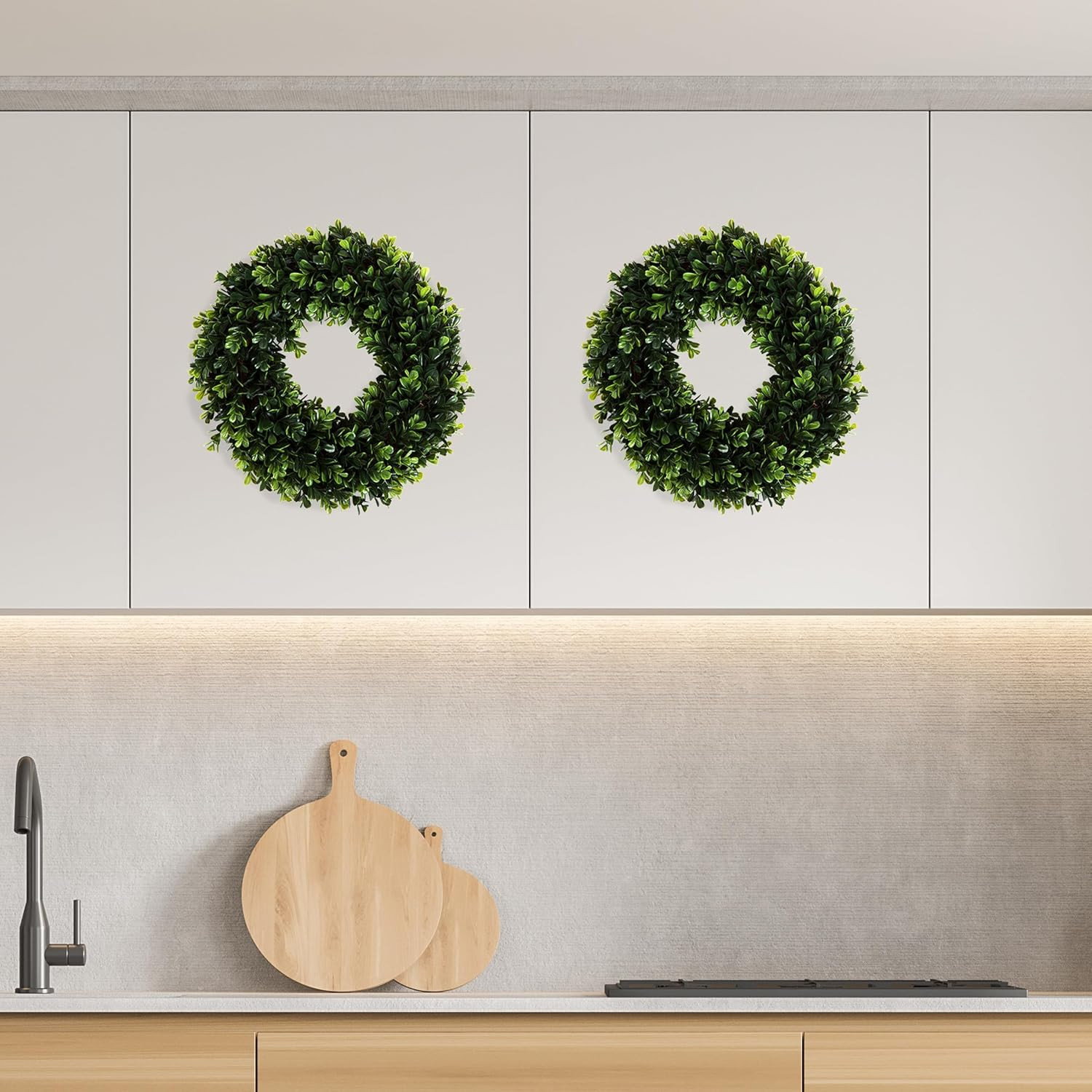 Set of 2 12-Inch Artificial Boxwood Wreaths for Year-Round Decor