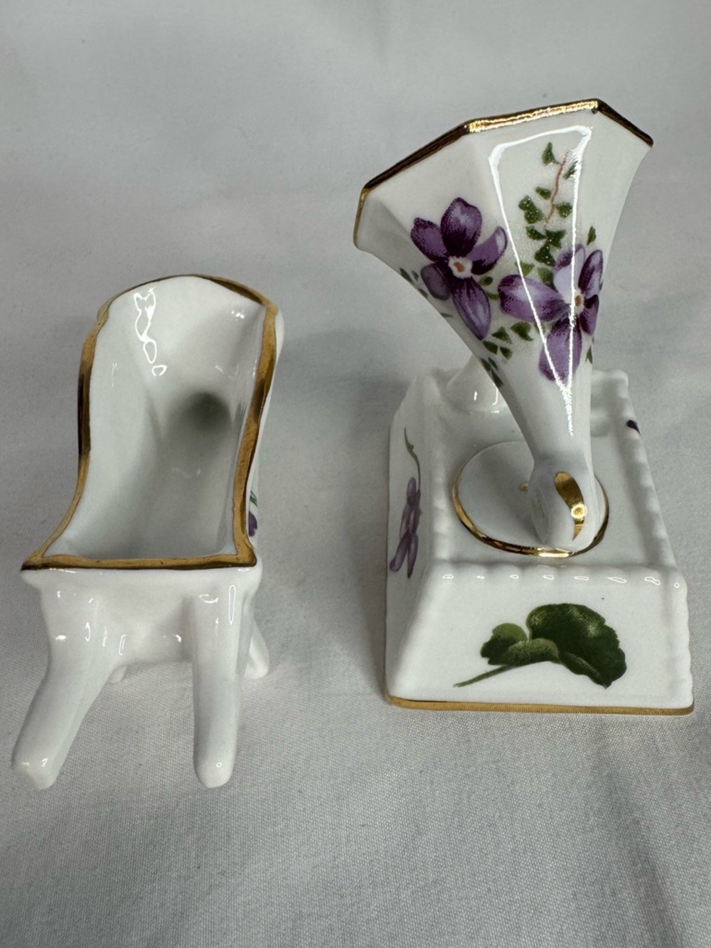 Bone China Purple Floral Mini Set Hammersley Gramophone & Radnor Wheelbarrow