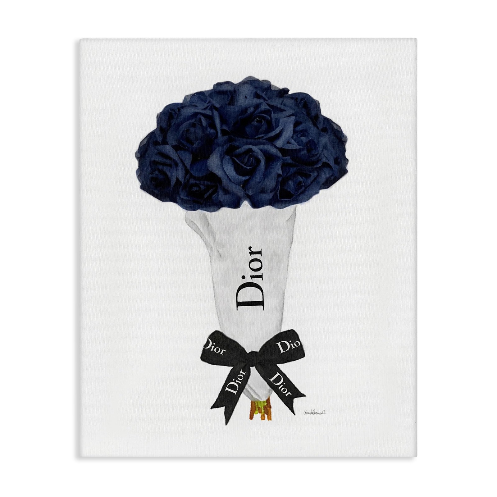 ‘Blue Rose Floral Bouquet Fashion Glam Bow’, Canvas Art, 16 x 20 Inches, Easy…