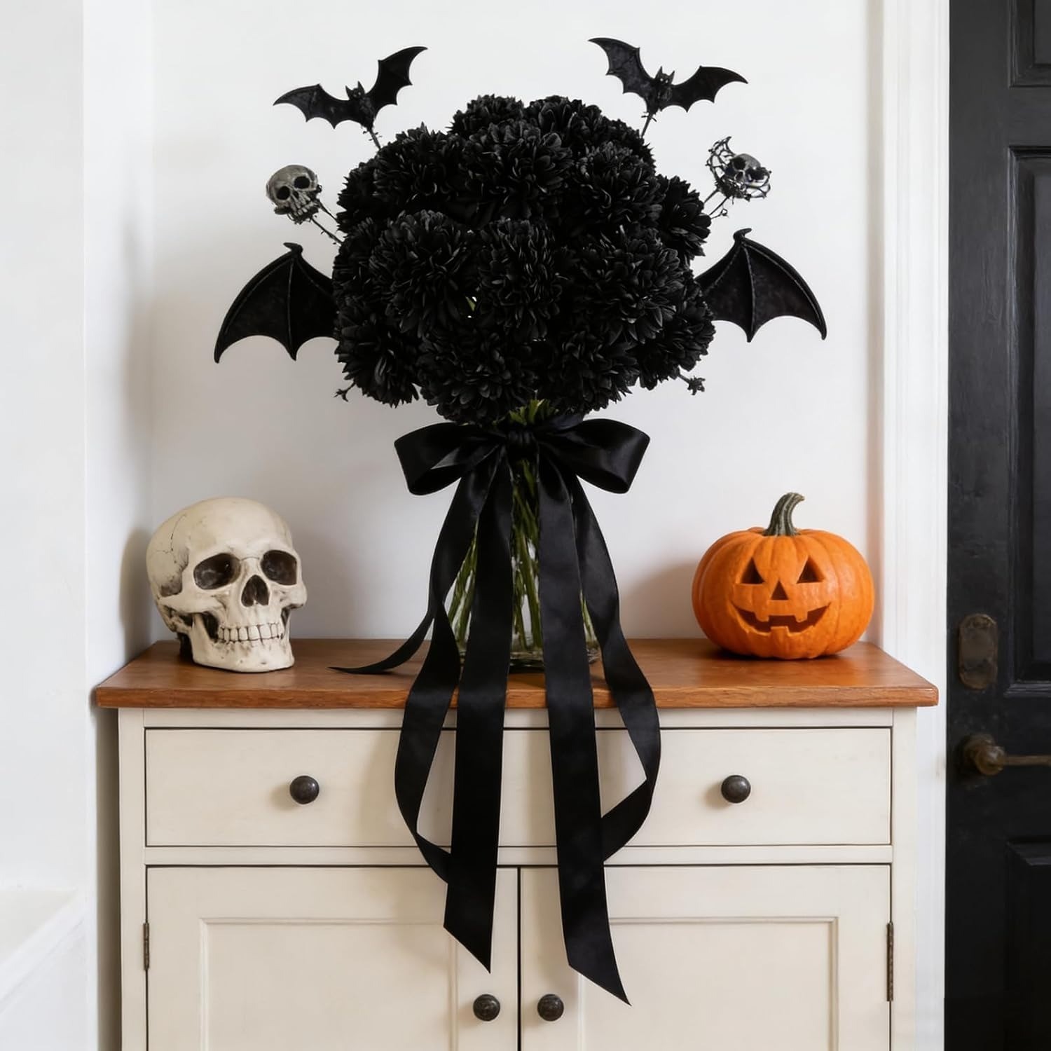 20pc Artificial Chrysanthemums Flower Silk Faux Mums Bouquet w/ Stem Decor Black