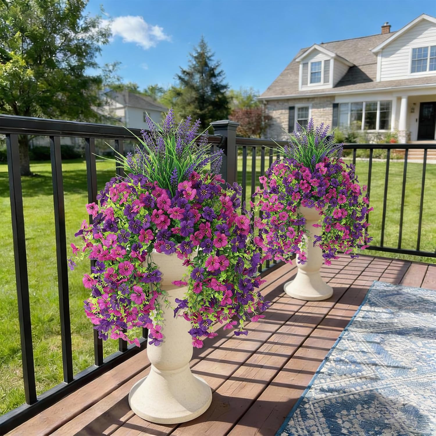 Artificial Fake Hanging Flowers Plants for Outdoor outside Decoration, Faux Silk