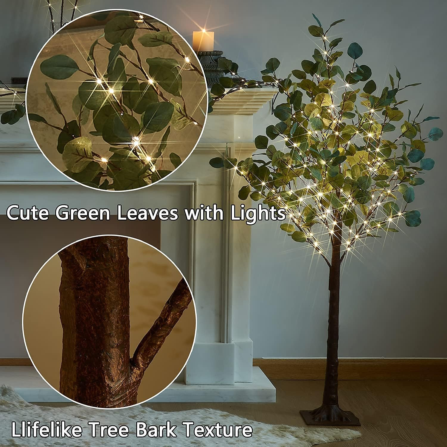 4ft Lighted Eucalyptus Tree with 160 LED Lights for Indoor/Outdoor Decor