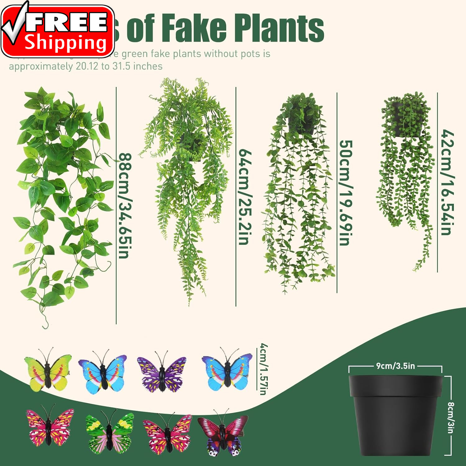 4 Pcs Artificial Hanging Plants with Pots – Realistic Fake Eucalyptus & Ivy Vine