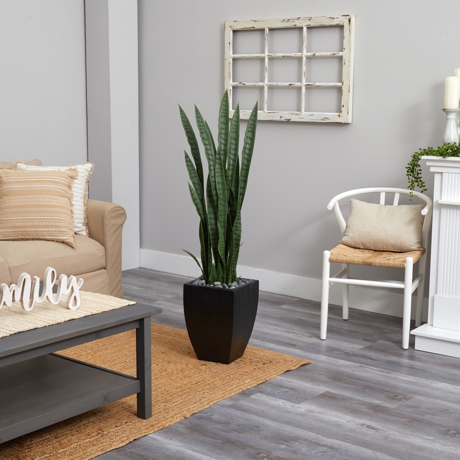 4.5’ Artificial Sansevieria Snake Plant in Black Planter Retail $317