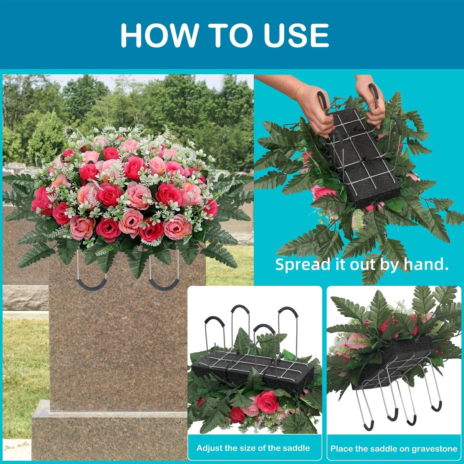 Headstone Flower Saddle,Large Artificial Cemetery Flowers for Grave,Cemetery …