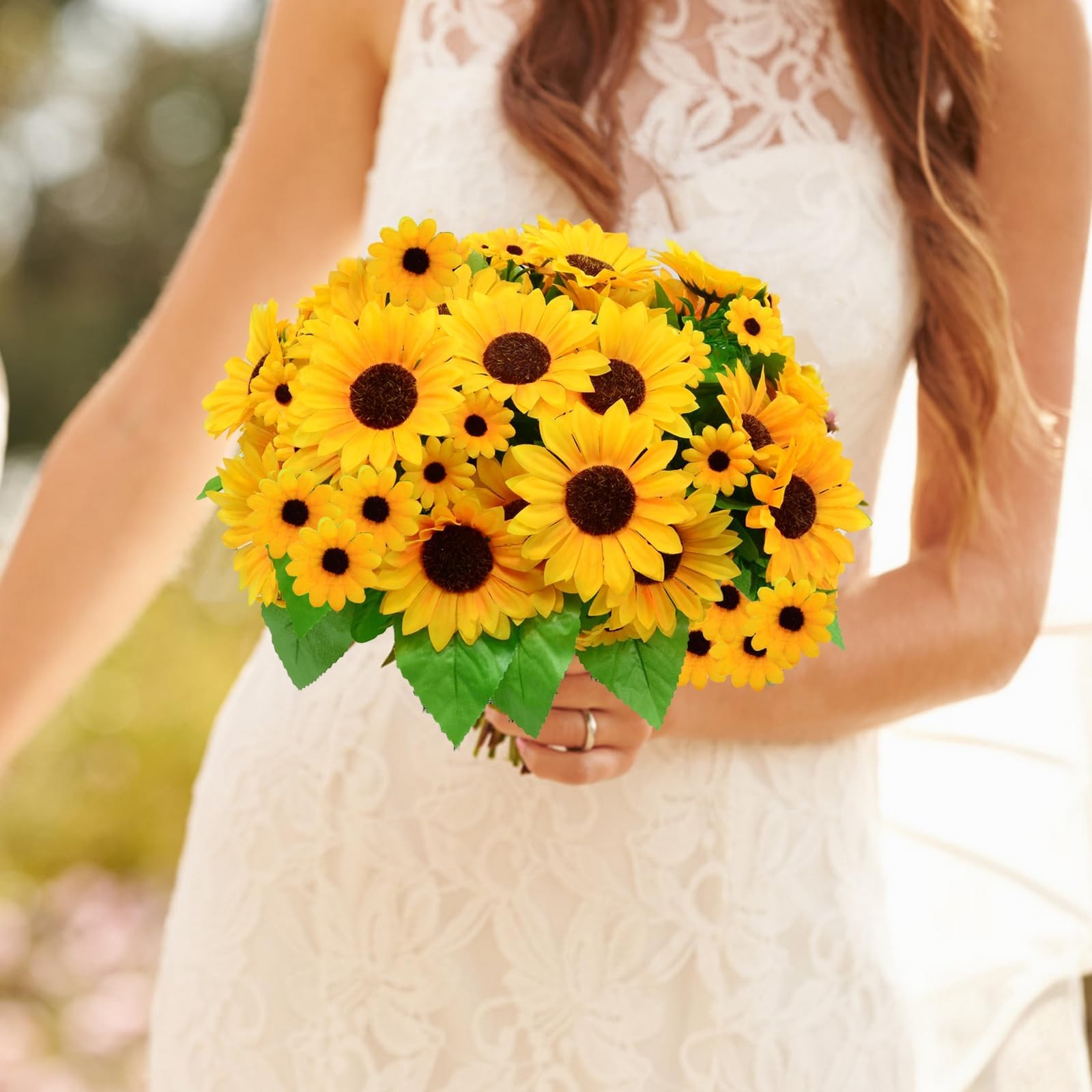 6 Pack Artificial Sunflowers Bouquet, Outdoor Artificial Flower with Stems, 6…