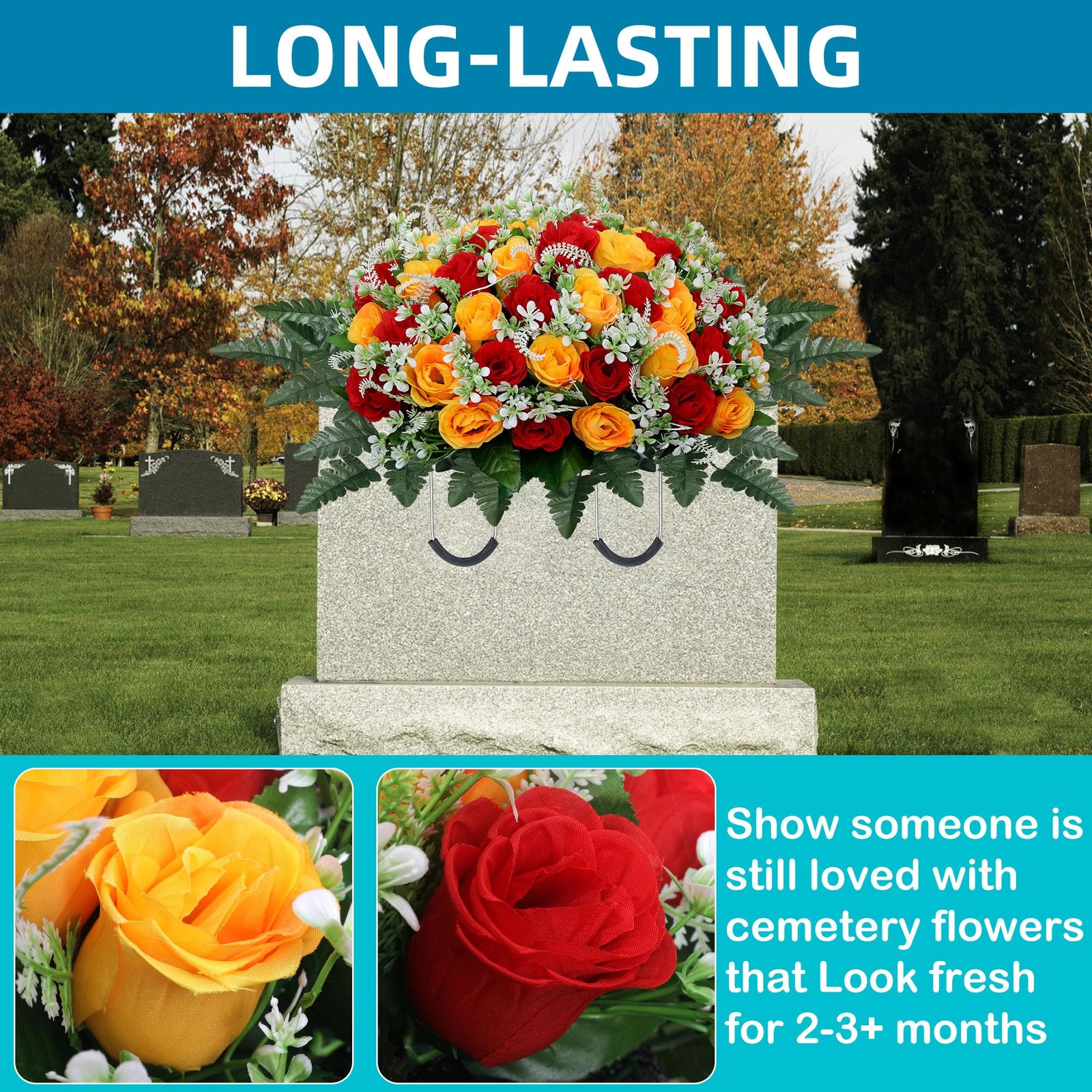 Headstone Flower Saddle,Large Artificial Cemetery Flowers for Grave,Cemetery …