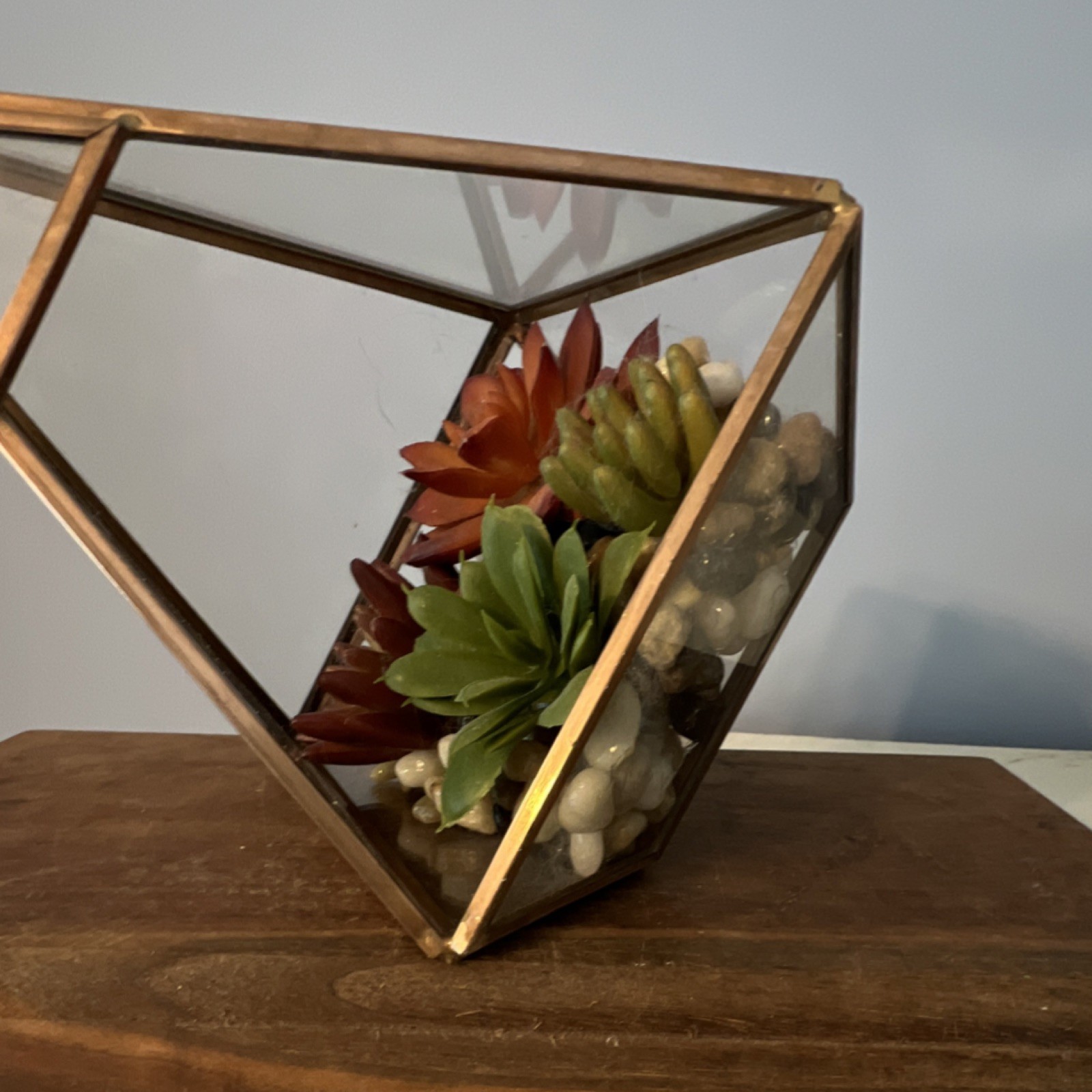 Artificial Succulent Hanging Terrarium Arrangement Glass & Metal Green Gold