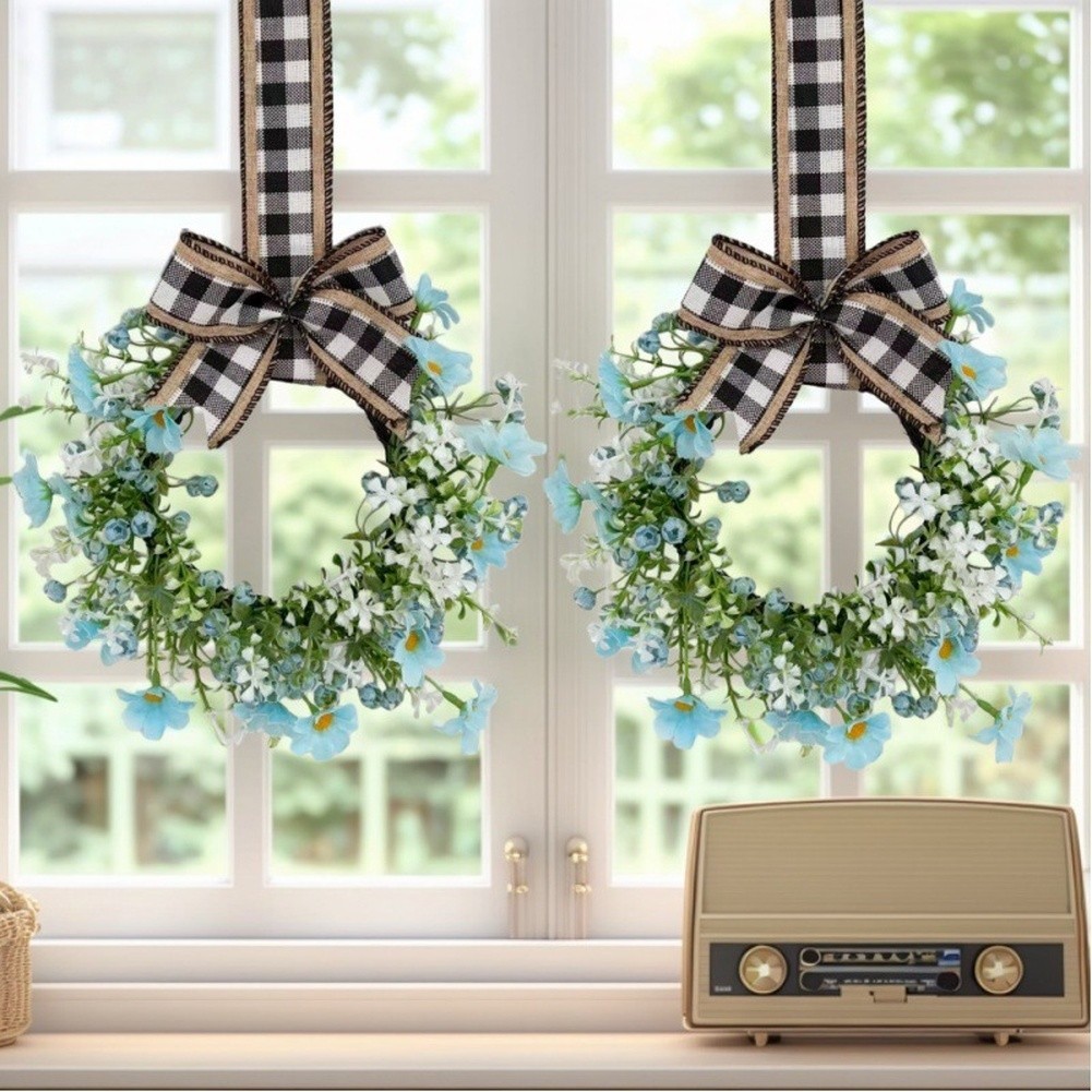 Floral Garland Wreath 23cm Plastic Spring Style for Office Home Door Decor