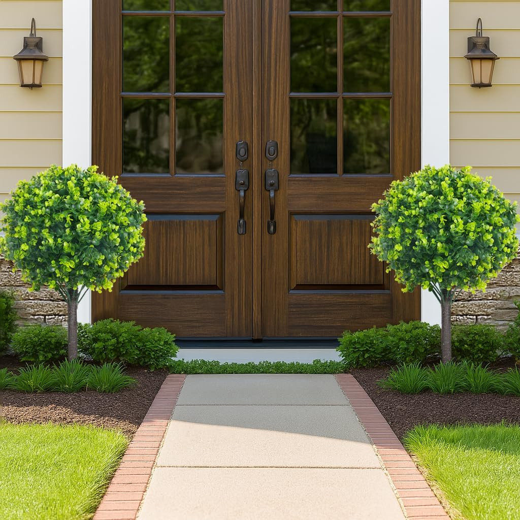 30″ Artificial Boxwood Ball Trees Set of 2 – Lifelike Outdoor Decor