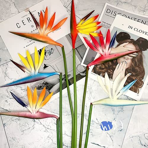 6 Pcs 23″ Yellow Artificial Bird of Paradise Flower Strelitzia Bouquets
